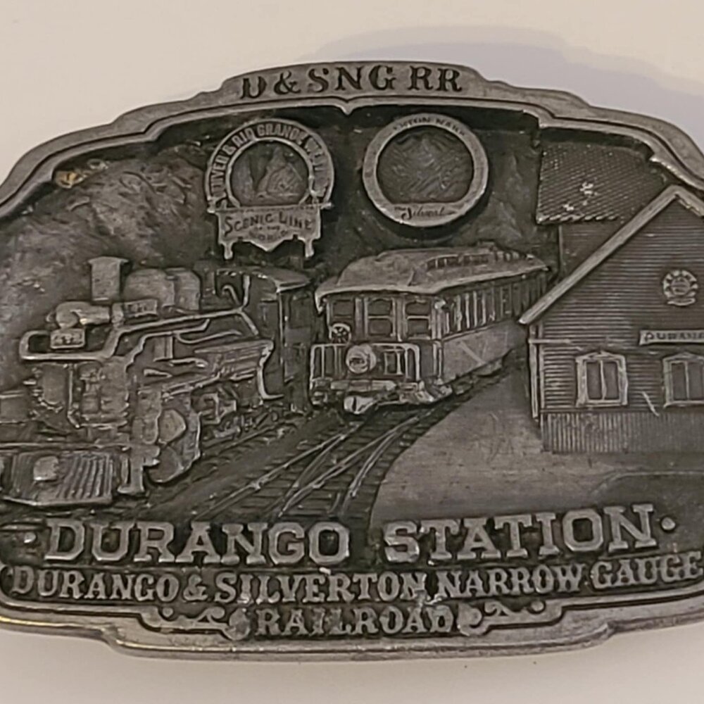 Vtg 80's C+J Durango & Silverton Station CO, D&SNG RR Railroad Train Belt Buckle